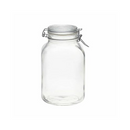 A clear, empty Bormioli Rocco 3 liter glass canning jar with a glass lid and metal wire clamp, suitable for food preservation.