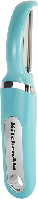KitchenAid Classic Euro Peeler in Aqua Sky with swivel stainless steel blade and ergonomic handle, shown on a white background.