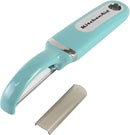 KitchenAid Classic Euro Peeler in Aqua Sky with swivel stainless steel blade and ergonomic handle, shown on a white background.