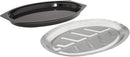Nordic Ware stainless steel sizzling steak server tray with sleek silver finish, shown on a white background.