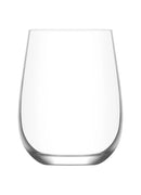 One of six Lav Gaia 16.25 oz clear stemless wine glasses