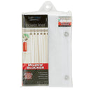 Frost-colored 9-gauge vinyl shower liner with reinforced white mesh top and 12 metal eyelets, displayed in retail packaging.