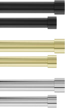 Two sleek silver-toned curtain rods, one thicker and one thinner, both featuring minimalist cylindrical end caps.