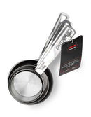 4-piece stainless steel measuring cup set on a white background.