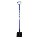 Snow Joe blue ice chopper with carbon steel blade and shock-absorbing handle on a white background.