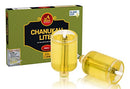 Box of 44 Ner Mitzvah jelled olive oil menorah candles in clear glass cups with cotton wicks, displayed on a white background.