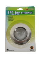 Stainless steel 3-inch sink strainer with perforated design and removable basket on a white background.