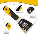 Flexible putty knife with a stainless steel blade and black-and-yellow soft grip handle, displayed on a white background.