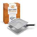 Yukon Glory BBQ 'N Serve Wide Basket Set, featuring a large perforated grill basket with a detachable handle and a solid serving tray.