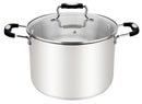 Large 17-quart stainless steel stock pot with black handles, shown on a white background.