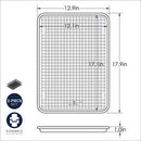 Dimensions of Nordic Ware natural aluminum half sheet pan with oven-safe steel cooling grid, displayed on a white background.