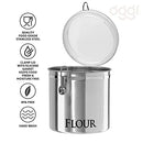 Oggi Jumbo 8" Stainless Steel Flour Clamp Canister - Airtight Food Storage Container Ideal for Kitchen & Pantry Storage of Flour or other Bulk, Dry Foods.