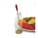 Set of two Norpro Silicone Last Drop Spatulas, one with a blue silicone head and handle grip, and the other with a red silicone head and handle grip, both featuring long stainless steel handles and small, uniquely shaped heads designed to reach the bottom of jars.
