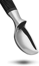 Soltam heavy-duty ice cream scooper with a sleek, solid metal head and ergonomic black handle on a white background.