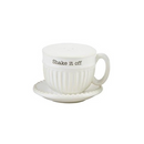 Single teacup-shaped ceramic shaker with "Shake It Off" text on a white background.