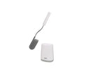 Joseph Joseph grey and white silicone toilet brush with flexible D-shaped head and slimline holder on a white background.