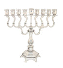 Nickel-plated diamond-shaped menorah standing upright on a white background, measuring 28cm in height.