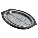 Nordic Ware stainless steel sizzling steak server tray with sleek silver finish, shown on a white background.