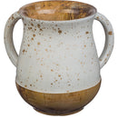 Mango Wood Hand Made Wash Cup with White and Gold Splash