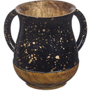 Mango Wood Hand Made Wash Cup with Black and Gold Splash