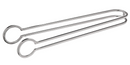 Stainless steel ice tongs with serrated tips on a white background.