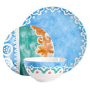 A complete 18-piece porcelain dinnerware set in an off-white color, accented with a warm saffron-toned pattern, from the Spice by Tia Mowry collection.