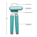 Teal handled KitchenAid can opener with a silver cutting mechanism and bottle opener.