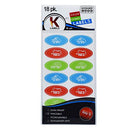 18-piece set of Hebrew food labels for kosher kitchens, featuring blue for Chalavi (Dairy), red for Basari (Meat), and green for Parve.