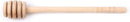 Wooden honey dipper with grooved head and brown finish on a white background.