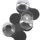 Gray silicone foldable drying mat by Trudeau with six slots, designed for drying large wine glasses, shown on a white background.