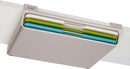 Joseph Joseph 3-piece multicolor cutting board set in a slim under-shelf hanging case on a white background.