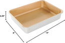 Nordic Ware silver rectangular nonstick cake pan with smooth interior on a white background.