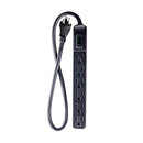 GoGreen Power 6 Outlet Mini Surge Protector with a black finish and keyhole slots for mounting, displayed on a white background.