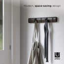 Umbra Flip 5 Wall Mounted Floating Rack – Modern, Sleek, Space-Saving Hanger with Retractable Hooks to Hang Coats, Scarves, Purses, Walnut/Black