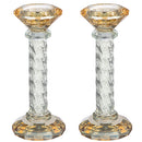 Gold Tone Crystal Candlesticks 6.3" with Crushed Rocks