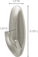 Medium brushed nickel adhesive hook by Command with included mounting strips, shown on a white background.