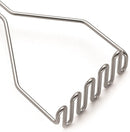 Stainless steel Kuhn Rikon potato masher with a sealed barrel handle and zigzag mashing head, shown on a white background.