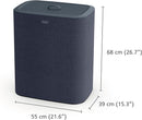 90-liter laundry hamper in black and dark blue with three removable bags and a lid, shown on a white background.