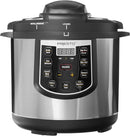  Presto 6-quart electric pressure cooker in black and silver with digital display, on a white background.
