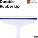 White squeegee with blue rubber blade and blue accent on handle, shown on a white background.