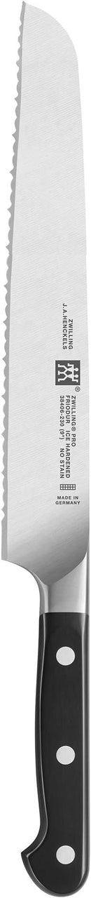 9-inch ZWILLING J.A. Henckels Z15 serrated bread knife with stainless steel blade and black POM handle, shown on a white background.