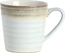 Mug: Taupe stoneware mug with a comfortable handle and reactive glaze finish, displayed on a white background.