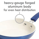 Kenmore Arlington 12-piece metallic blue nonstick ceramic cookware set with pots, pans, and utensils on a white background.