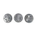 Nordic Ware set of three silver cast aluminum cookie stamps with red wooden handles, shown on a white background.