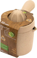 Starfrit tan eco juicer with seed strainer and 850ml container on a white background.