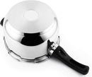 Stainless steel 6.7-quart pressure cooker with black handles and mirror polish finish, shown against a white background.