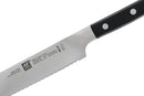 9-inch ZWILLING J.A. Henckels Z15 serrated bread knife with stainless steel blade and black POM handle, shown on a white background.