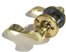 Ultra Hardware 44350 polished brass hall and closet door knob set shown against a white background.
