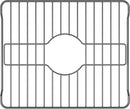 A single rectangular sink protector grid in a black finish, designed to fit in a kitchen sink, with a central oval cutout for the drain and slightly raised feet, viewed from an angle.