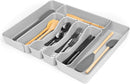 Silver-colored utensil tray for drawers, by Spectrum Diversified, designed to keep silverware and kitchen tools neatly organized.